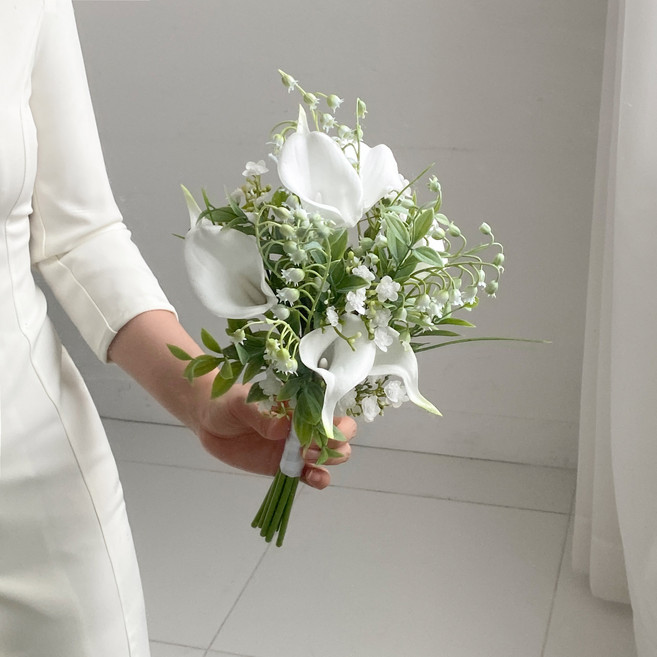 엘블랑꼬 은방울꽃 카라 부케 셀프웨딩 제주스냅 촬영 조화부케 부토니에 브라이덜샤워, 1개, 부케 단품