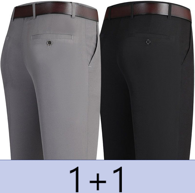 중년 남성 정장바지 1+1 봄 여름 캐주얼 냉감 스판 정장 팬츠 루즈핏 슬림핏 얇은 하이웨스트 아빠 바지 SJS