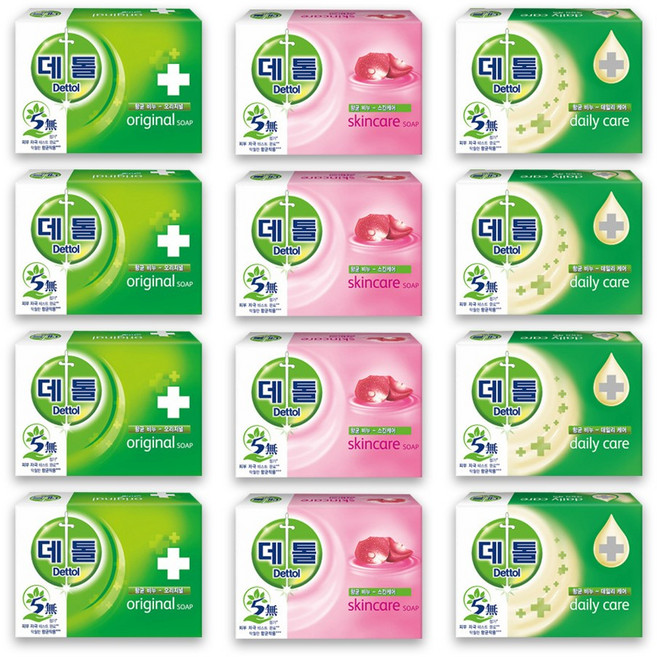 데톨 향균 비누, 혼합 (오리지널+데일리+스킨케어), 12개입, 100g