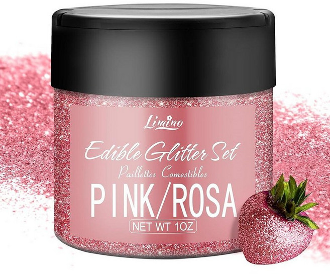 Limino 식용 글리터 펄 먹을 수 있는 30g 광택 가루 금속성 식품 등급 색소 음료 베이킹 케이크 장식용 반짝임 스프링클 아이싱 칵테일 사탕용 검정, 핑크