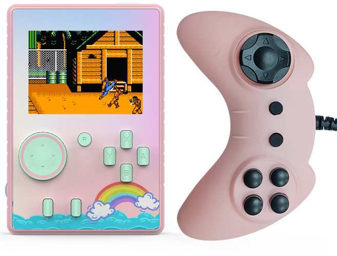 8비트 레트로 게임기 휴대용 게임기 620개 게임 내장 귀여운 풍 디자인 선물용 완벽한 선택, 레인보우핑크
