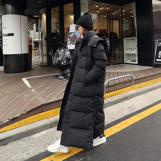 TOPMOX 패딩 롱패딩 여성 겨울 패딩 발목까지 롱기장 H핏 두꺼운 루즈핏 탈부착 모자