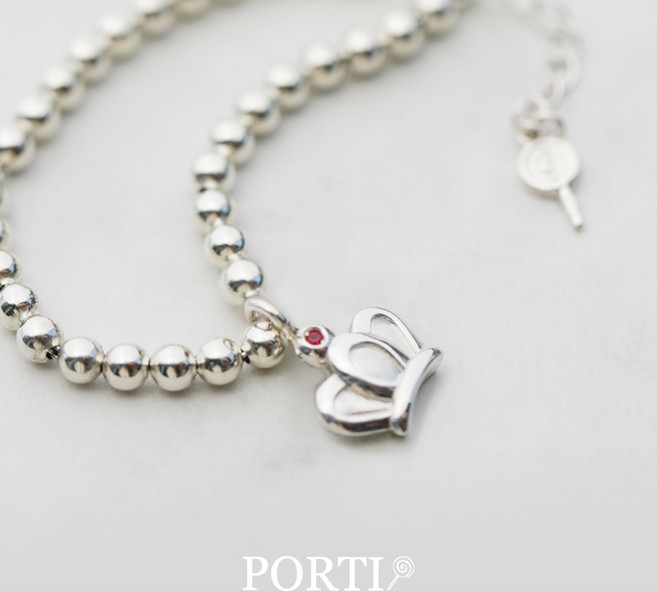 [뽀르띠] 92.5% 실버 탄생석 크라운 미아방지 팔찌, 2월 자수정, 각인 추가, 화이트 골드 도금 추가, 1개