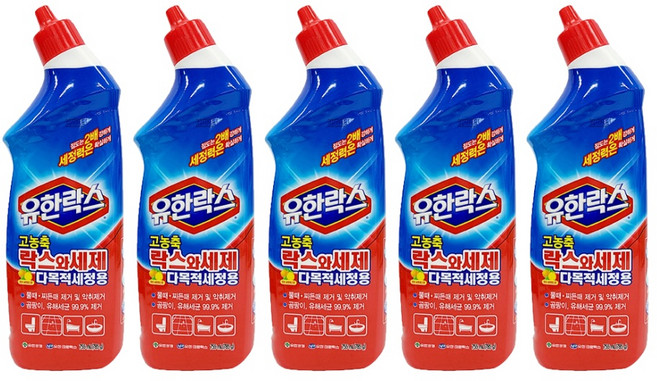 유한락스 변기세정제 2배점도 욕실 묵은때 강력제거 살균 청소세제, 755ml (시트러스향) 5개, 755ml