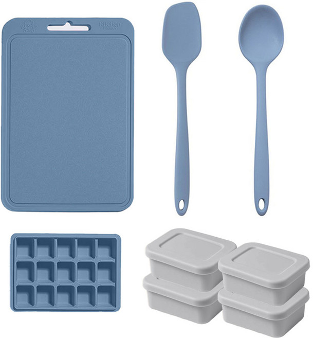 유일코리아 국산 실리콘 이유식 조리도구 세트, 1세트, 인디블루+라이트그레이, 이유식조리도구