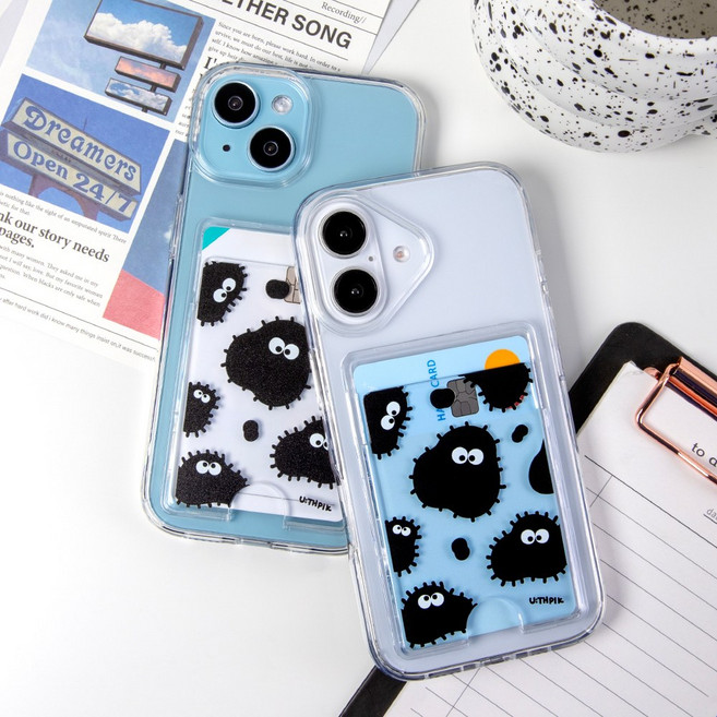 먼지 카드2장수납 클리어 포켓 핸드폰 케이스