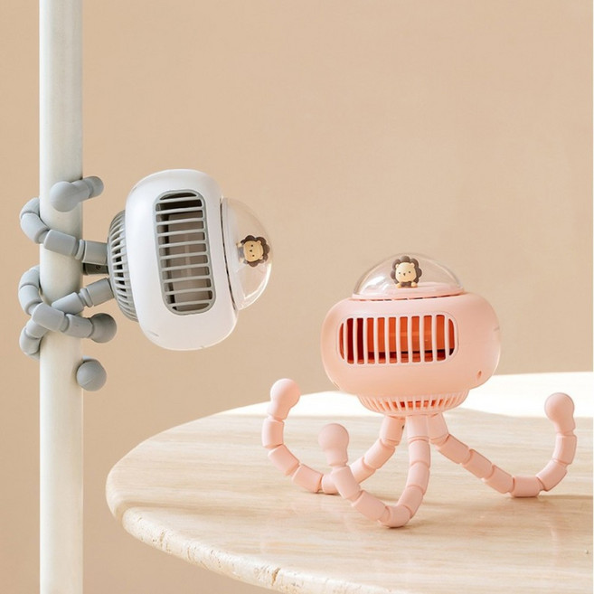 저소음 고성능 모터 날개없는 UFO 휴대용 선풍기 자동회전 유모차선풍기 삼각거치대 저소음선풍기, 화이트, 화이트