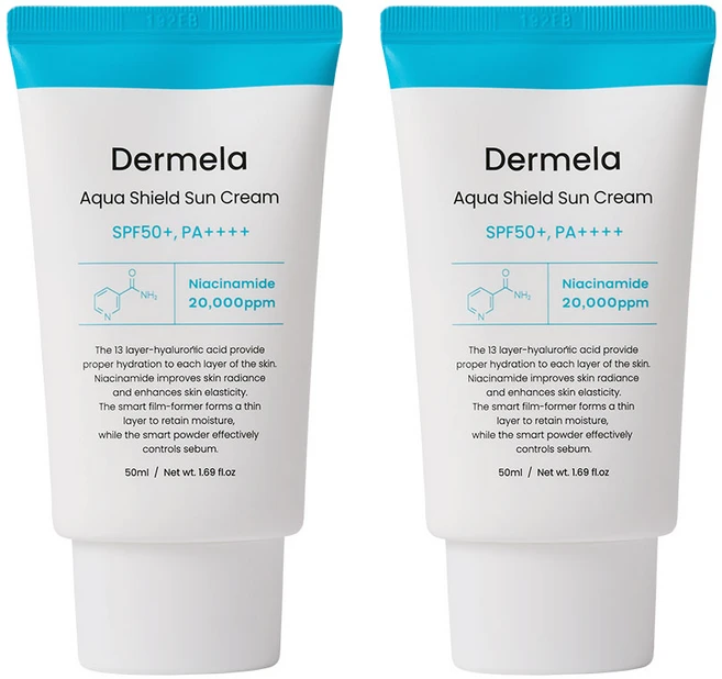 더멜라 아쿠아 쉴드 선크림 SPF50+ PA++++, 2개, 50ml - 쿠팡