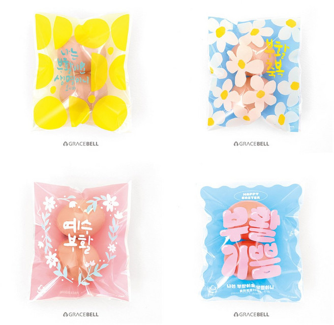 부활절 계란 포장 2구 접착용 비닐 꾸미기 (80매), 1세트