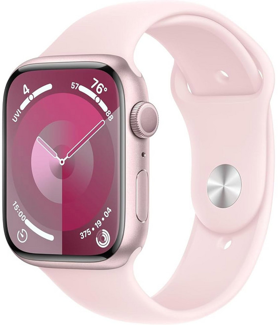 Apple Watch 시리즈 9 [GPS 45mm] - 미드나잇 스포츠 밴드가 있는 미드나잇 알루미늄 케이스 M/L 갱신, Pink W/ Light Pink Band/ M/L, 45mm, 4G