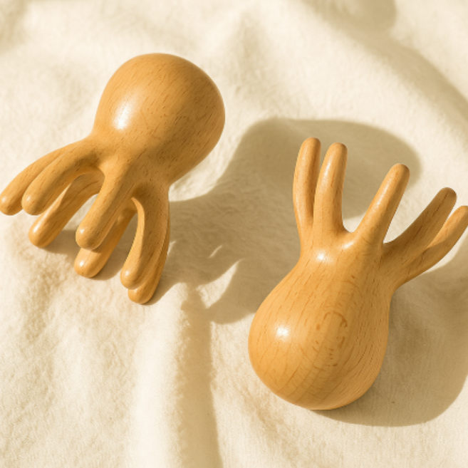 페퍼즈 문어 괄사 두피 마사지기 원목 천연소재 얼굴 붓기 종아리 지압, 우드, 1개