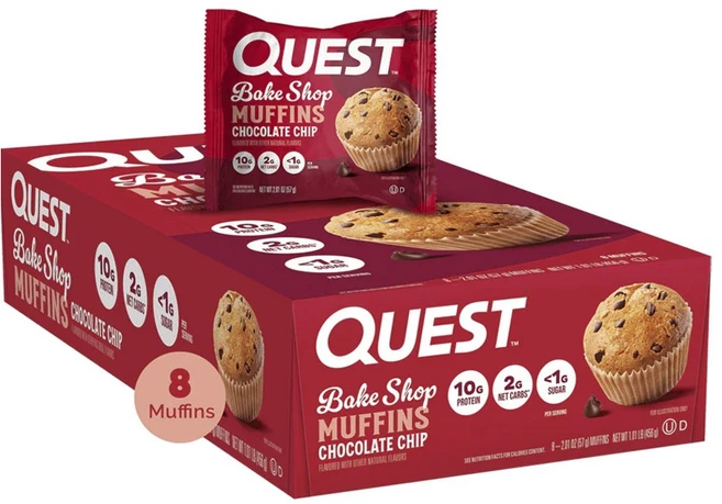퀘스트뉴트리션 베이크 샵 머핀 프로틴 바 초콜릿 칩 맛 8개입, 1개 - 쿠팡