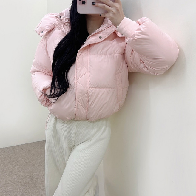 VANANA2 파스텔 여성 오버핏 버블 후드 탈부착 패딩 점퍼 3color