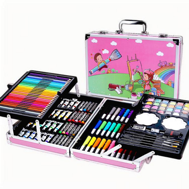 레이원 145건 프리미엄 아트 색연필 크레파스 종합미술도구세트 수채화 세트, 1세트, 분홍색B