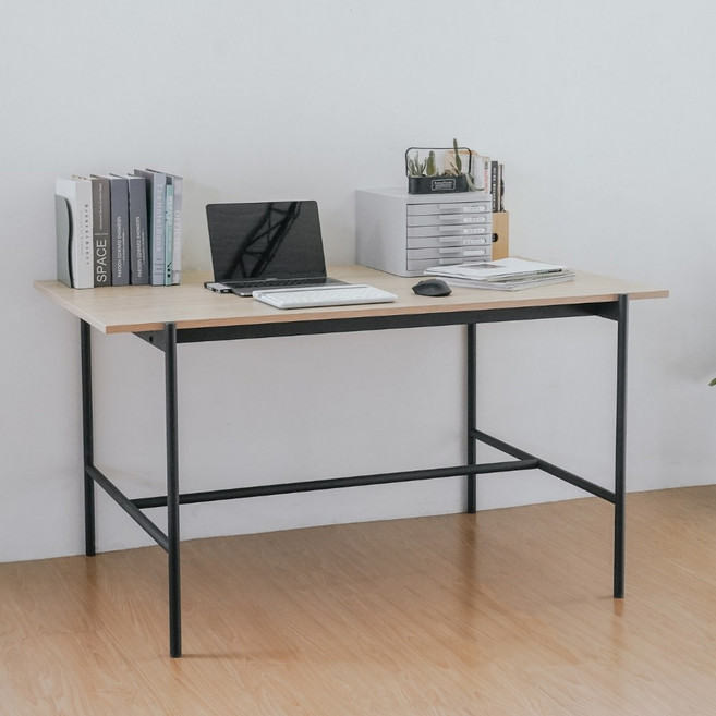 RICHOME 140*85CM 大桌面工作桌 簡約實用, 原木色+鐵灰色