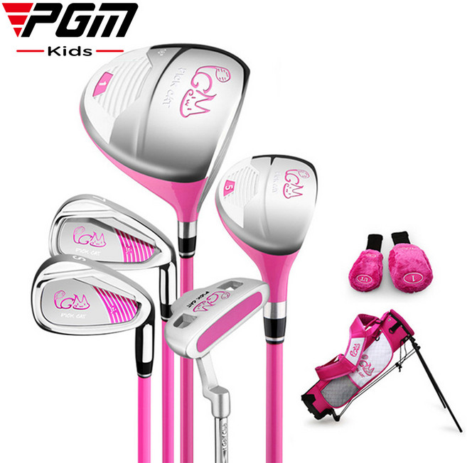 PGM 아동용 골프 5채 블랙 풀 세트 + 캐디백, 핑크색