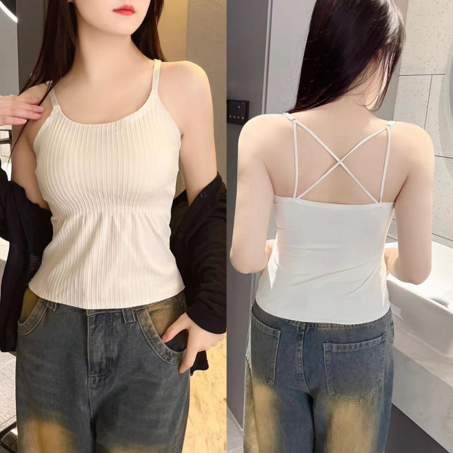 MHJINA 크롭 일체형 볼륨 캡나시 캡내장 나시 레이어드 이너 브라탑 쫀쫀 끈나시