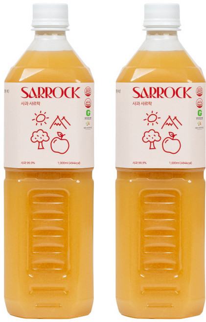 1L대용량 100프로 NFC 착즙주스 사과 샤르락 물한방울도 넣지 않은 사과즙 해썹, 2개, 1L