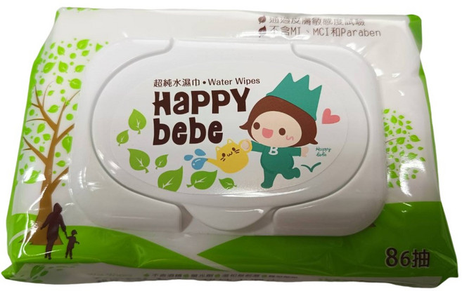 Happy bebe濕紙巾86抽有蓋 寶寶濕巾 加厚柔濕巾, 1箱, 12個裝, 55g