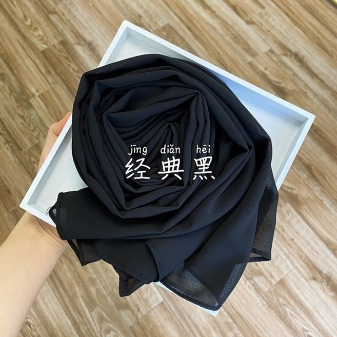 히잡 부르카 무슬림 의상 말레이시아 프리미엄 쉬폰 스카프 랩 일반단색 이슬람 여성