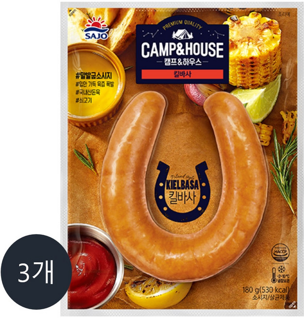 사조대림 킬바사 180g_말발굽 모양의 소고기가 함유된 소시지, 180g, 3개