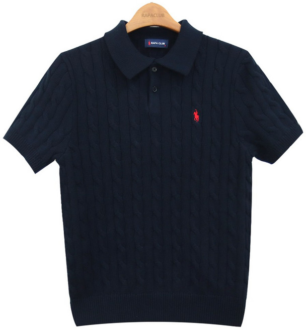 라파클럽 남성 칼라 케이블 반팔 니트 스웨터