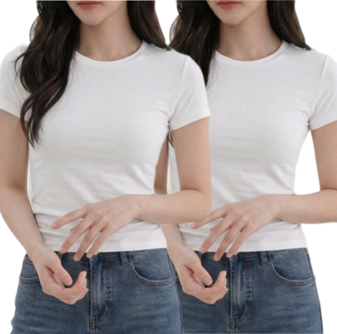 도도미아 1+1 여성 슬림핏 스판 라운드 반팔티