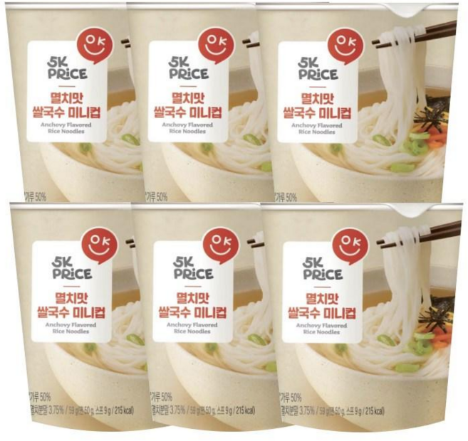 5K프라이스 멸치맛 쌀국수 미니컵, 6개, 59g