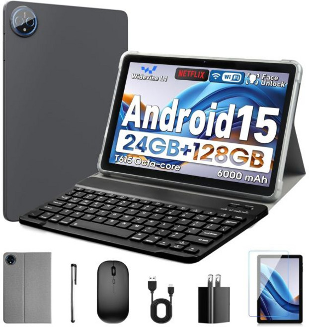 10인치 태블릿 안드로이드 15 24GB RAM + 128GB ROM(1TB 확장 가능) 옥타코어 1280x800 IPS HD 터치스크린 5MP+8MP 듀얼 카메라, 10인치 태블릿 안드로이드 15 24GB 램 + 128