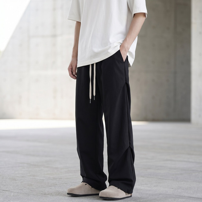 FINAL SENSE남성 와이드 팬츠 루즈한 핏 밑단 스트링 조절 가능 드레이프감 우수한 캐주얼 팬츠 필링 방지 내마모 발수 기능 카고바지