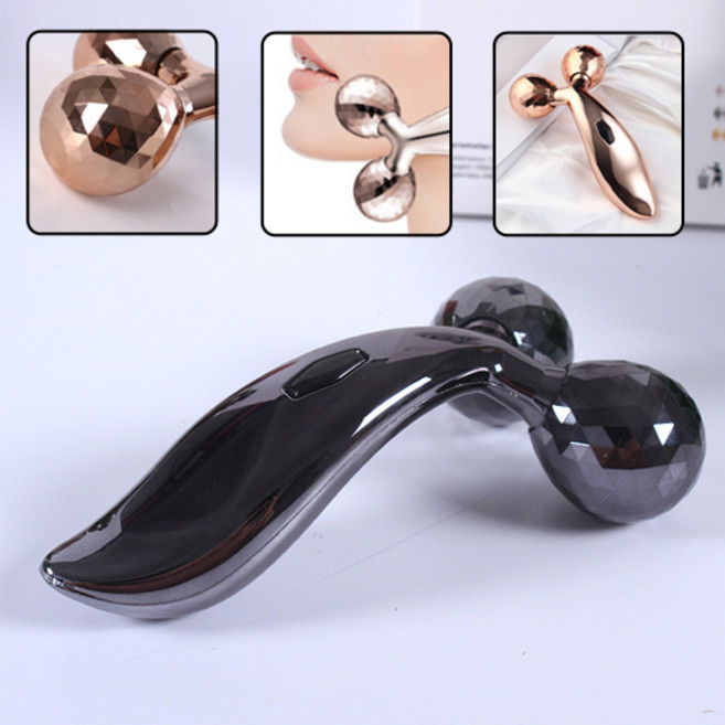 올라이프지 3D 페이스 롤러 마사지기 리프팅 바디 얼굴 마사지 괄사, 1개, 메탈블랙