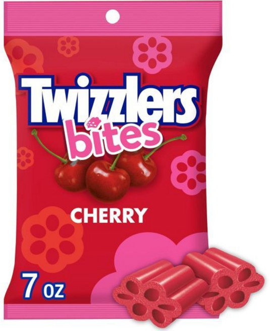 TWIZZLERS Bites 체리맛 감초 캔디 7온스 패킷 (12개들이), Cherry, 7 Ounce (Pack of 12)