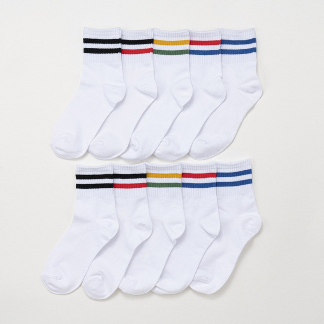 [5족+5족] 스트라이프 두줄 양말 10족세트 어린이 양말 남녀 공용 국산양말
