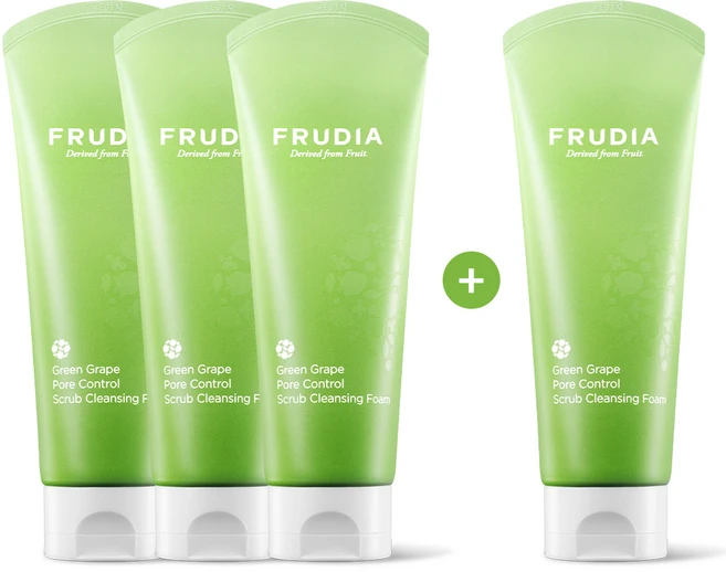 [후르디아] 청포도 포어 컨트롤 스크럽 클렌징 폼 3+1, 4개, 145ml - 쿠팡