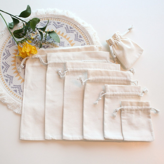 10매입 캔버스 면 아이보리 블랙 조리개 주머니 무지 파우치 더스트백 세트