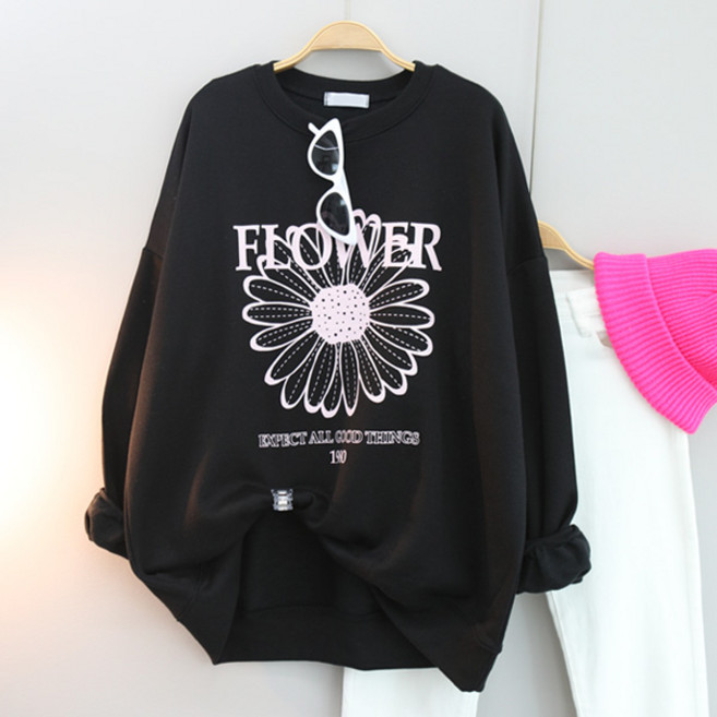 달콩 여성 빅사이즈 봄신상 굿플라워프린팅오버핏맨투맨