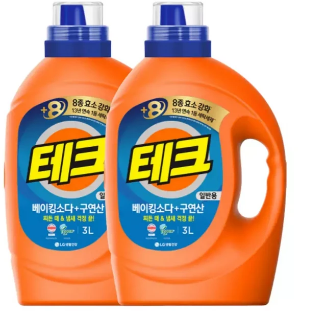 테크액체세제 일반용 본품 2개, 1개, 3L, 테크