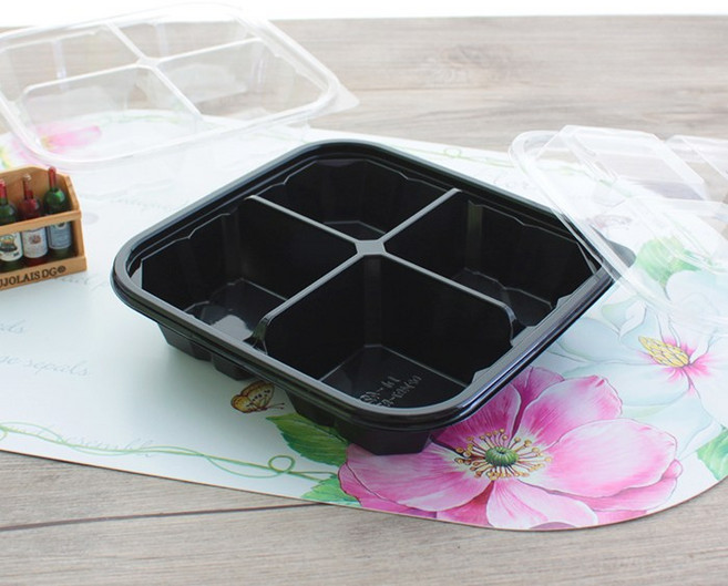 DL-42 4칸 흑색 반찬 포장 배달용기 [용기+뚜껑 400세트], 400개, 1개