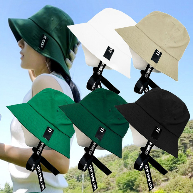 투솜 여성골프벙거지 여자골프모자 여성 골프 모자 뉴욕 라벨띠 코튼 벙거지 봄 여름 가을 캡 여자 골프 의류 웨어, 1개, 딥그린