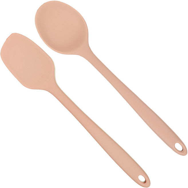 모모빈 실리콘 이유식 조리도구 스파츌라 + 멀티스푼 요리스푼 미니 볶음주걱, 테라코타 로즈, 1세트, 스파츌라  L + 멀티스푼 L