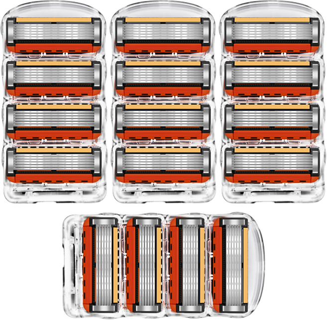 독일 블랙주황 프리미엄 6중 질레트 면도날 프로글라이드 퓨전 호환 날카로운 면도기, 1세트, 16개입