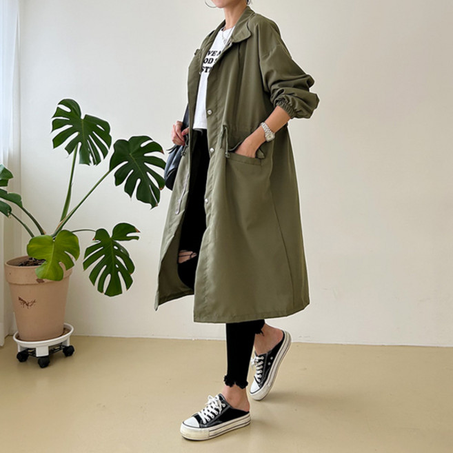 마이쏭 여성 빅사이즈 간절기 점퍼 베쏘스트링오버핏롱야상