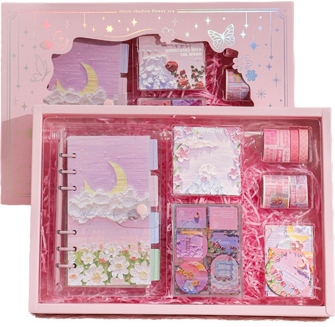 프라홈 캐릭터 스티커 다이어리 꾸미기 세트, 핑크 문나이트