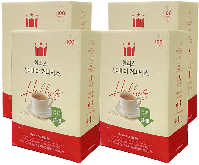 할리스커피 스테비아 커피믹스, 9.5g, 100개입, 4개