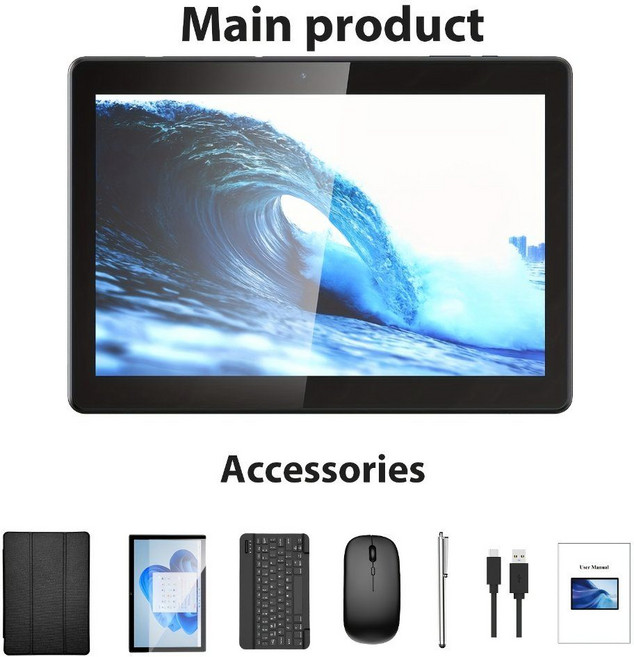 가성비 좋은 Android 태블릿PC+ 키보드 포함 +128G, RAM 12(6+6확장)GB RAM 128GB, 검은색