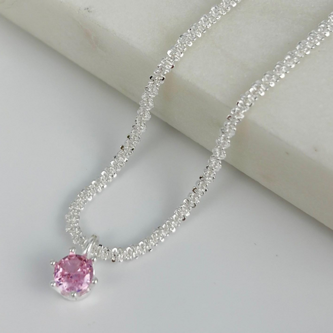 스와 큐빅 눈꽃 이태리 체인 목걸이 실버925 핑크 초커 레이어드