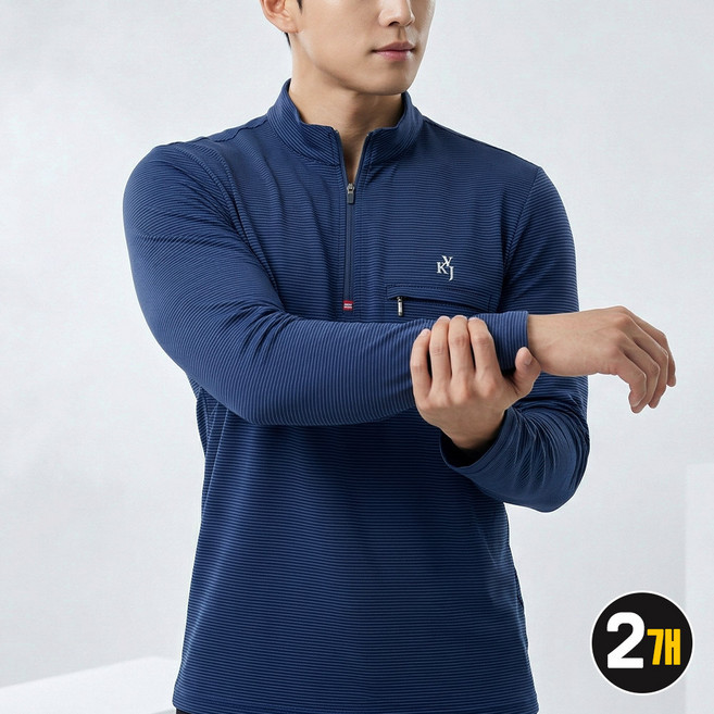 1+1 김영주 골프 남성 에어쿨링 긴팔 여름 사방스판 기능성 냉감 집업 티셔츠 1119