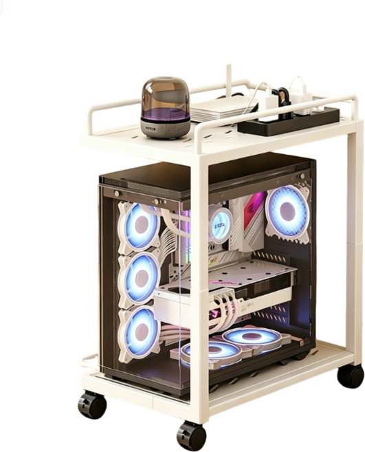 QUANF 全峰家居 可移動電腦主機架, 白色, 1個, 白色-無洞洞板-可伸縮-掛鉤2個