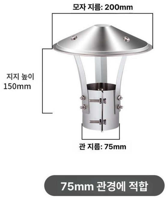 스테인리스 연통 레인 굴뚝 캡 화목난로 뚜껑 삿갓 75, 1개