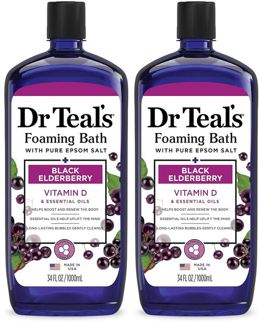 닥터 틸의 순수 엡솜 소금 거품 목욕 라벤더로 진정 및 수면 34온스 2팩, 34 Fl Oz (Pack of 2)